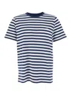 Apc A.p.c. Men Blue T-shirt With Striped Motif And Logo Embroidered On The Front In Cotton Man In Blu
