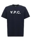 Apc A.p.c. Men Blue Crewneck T-shirt With Logo On The Front In Cotton Man In Blue