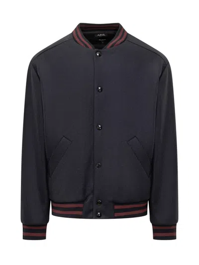 Apc A.p.c. Blue Wool Bomber Jacket With Striped Details In Black | ModeSens