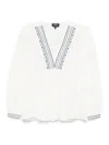 Apc A.p.c. V-neck Blouse With Buttoned-cuff Sleeves In Blanco