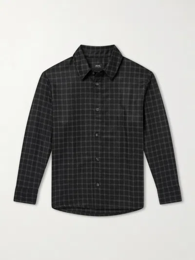 A.p.c. Black Overshirt With Checks In Recycled Wool M Black