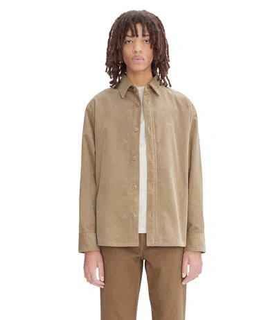 Apc Bobby Logo-embroidered Cotton-corduroy Overshirt In Neutral