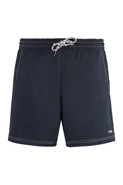 Apc A.p.c. Logo Embroidered Drawstring Swim Shorts In Navy
