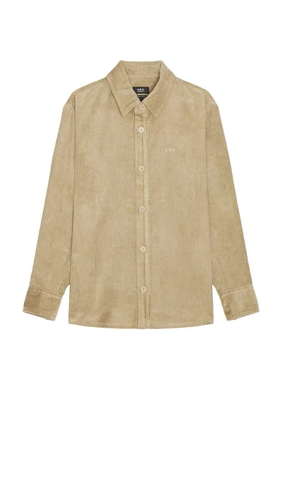 Apc Bobby Logo-embroidered Cotton-corduroy Overshirt In Neutral