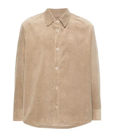 APC A.P.C. BOBBY LOGO EMBROIDERED CORDUROY SHIRT