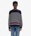 Apc Striped Round Neck Sweater In Dark Navy Blue