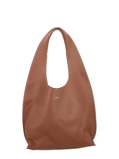 A.p.c. Borsa Tote 'le Neige Clou' In Textured Cowskin Leather In Brown