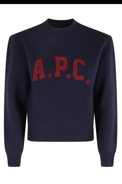 Apc Boxy Cut Wool Sweater With Écru Chenille Logo In Black