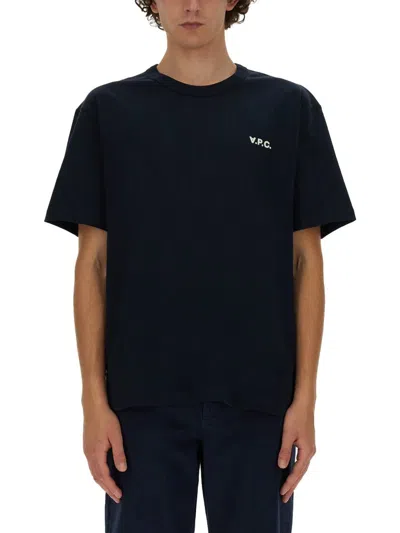 Apc A.p.c. Dark Navy Cotton T-shirt In Black
