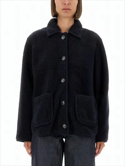 APC BOXY SILHOUETTE BLACK WOOL-COTTON BLEND JACKET