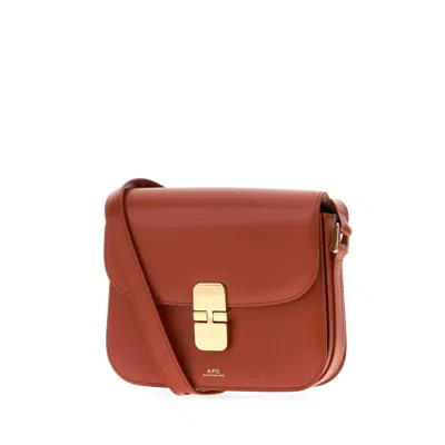 Apc A.p.c. Brick Leather Small Grace Crossbody Bag In Brown
