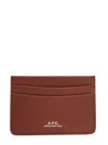 Apc Brown Card-holder With Logo Print In Leather Man In Brown