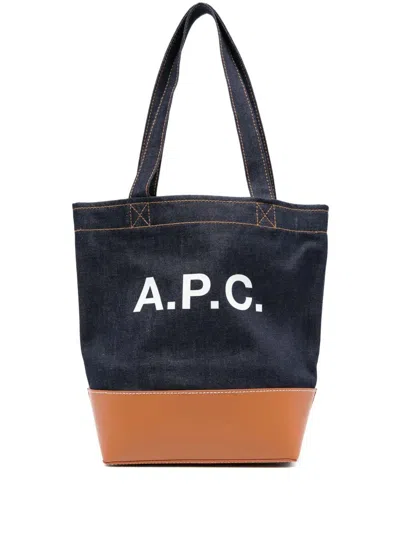 Apc Two-tone Denim And Leather Axelle Shopping Bag In Brown