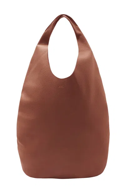 A.p.c. Brown Le Neige Gold Embossed Logo Cowhide Leather Tote Bag In Red