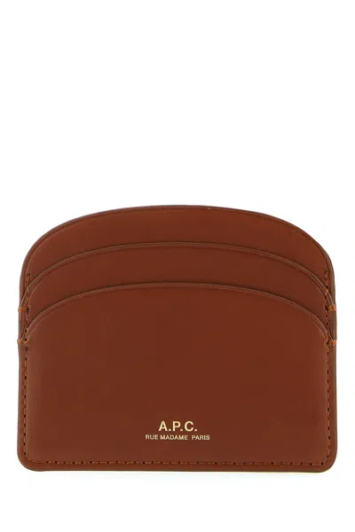 Apc Brown Leather Card Holder In Cad
