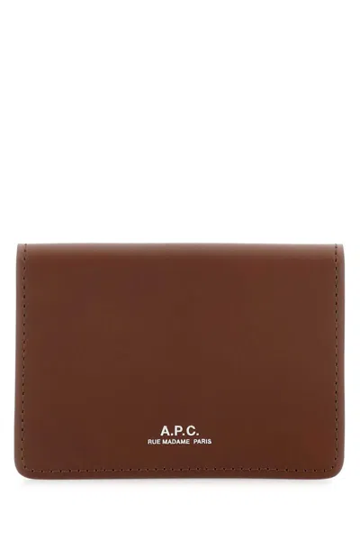 Apc Brown Leather Card Holder In Burgundy
