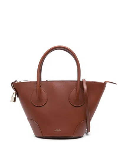 Apc Logo-print Leather Tote Bag In Brown