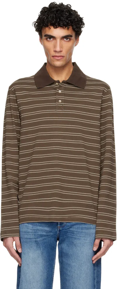 Apc Brown Long-sleeve Striped Polo