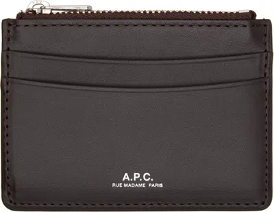 Apc Logo-print Leather Wallet In Brown