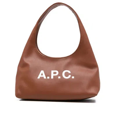 Apc A.p.c. Structured Shoulder Bag With Bold Lettering In Brown