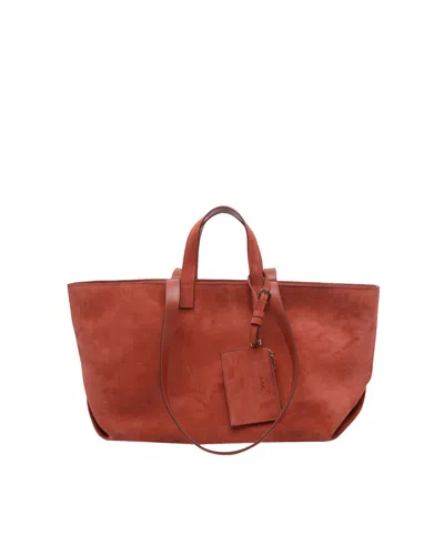 A.p.c. Brown Structured Base Suede Shopper Bag In Red