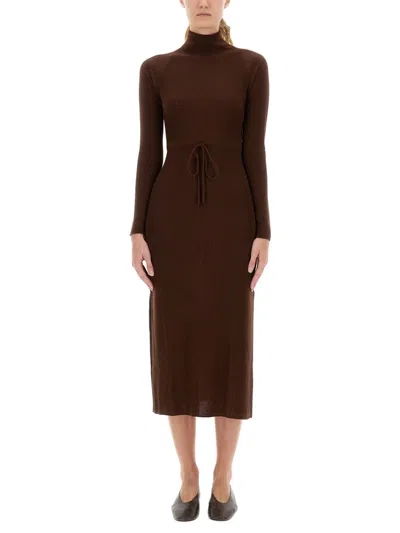 A.p.c. Brown Virgin Wool Dress In Burgundy
