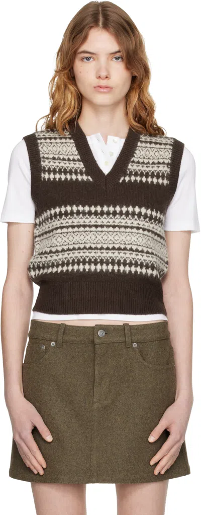 Apc Brown Wool Sweater Vest In Multi