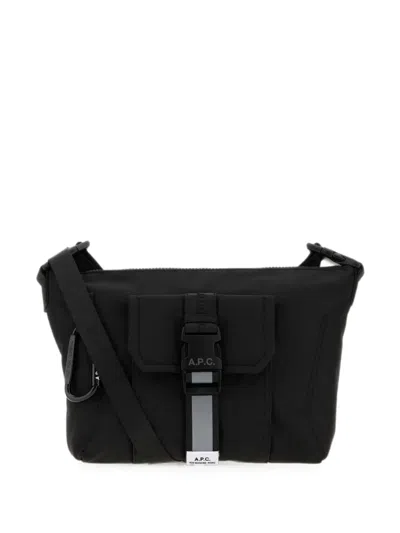 A.p.c. A. P.c. Mini Nylon Crossbody Bag With Rope Zip Pull And Snap Hook Clasp In Nero