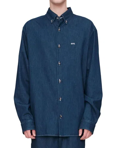 APC A.P.C. BUTTON-DOWN DENIM SHIRT WITH LOGO DETAIL