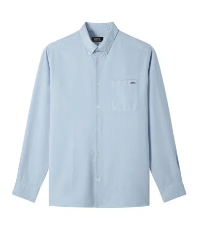 Apc A.p.c. Button-down Shirt In Bleu Clair With Logo In Blue