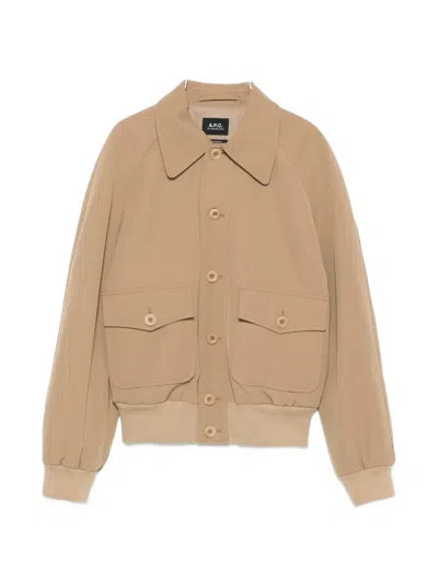 Apc Button-front Collared Bomber Jacket In Brown