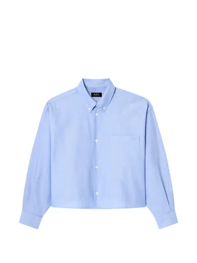 A.p.c. Button-down Cropped Shirt In Blue