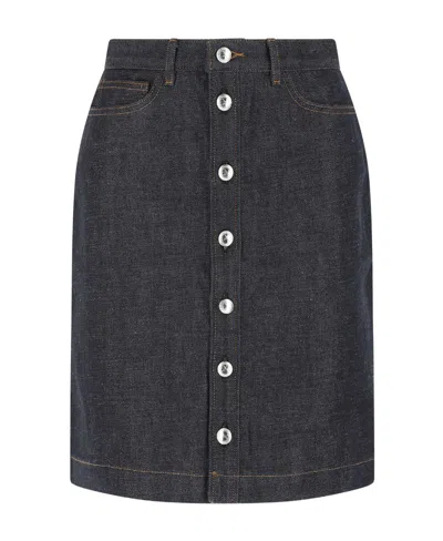 A.p.c. Button-down Denim Skirt In Black