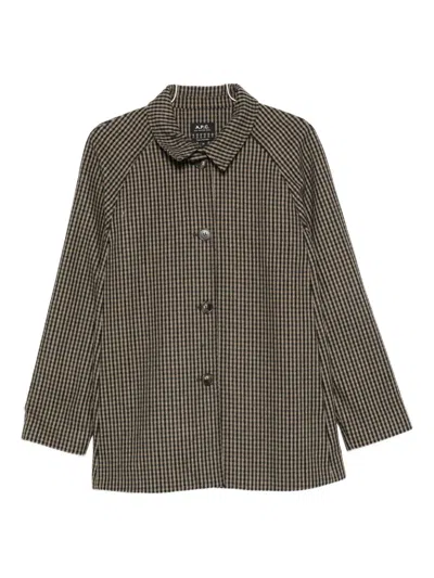 Apc Buttoned Check Coat In Brown