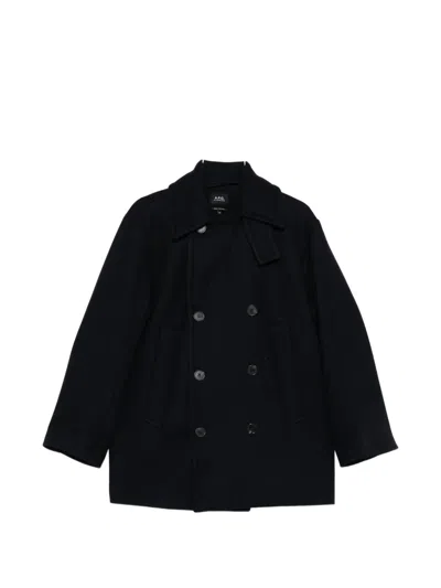 Apc Buttoned Coat In Blue