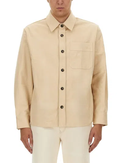 Apc A.p.c. Buttoned Long-sleeved Shirt In Beige