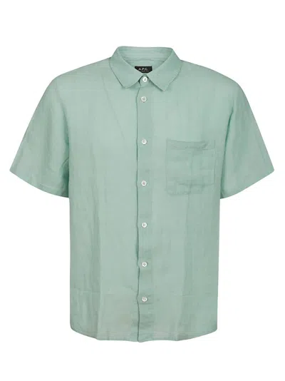 Apc A.p.c. Buttoned Short Sleeved Shirt In Green