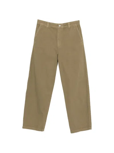 A.p.c. Beige Cotton Chino Trousers With Custom Button Detail In Green