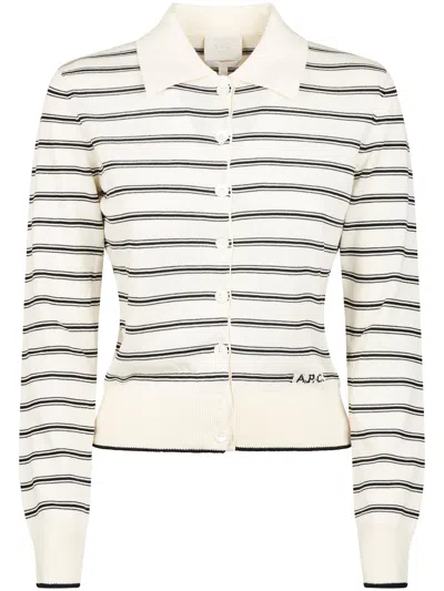 A.p.c. Button-up Sweater With Classic Stripes And Embroidered Logo In Multi