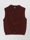 Apc Cable Knit Sleeveless Jumper And Buttons In Burgundy