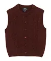 Apc Cable Knit Sleeveless Jumper And Buttons In Brown