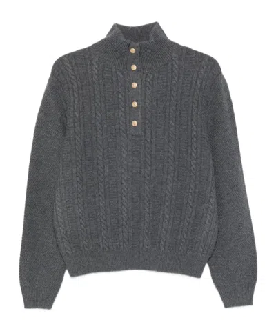 A.p.c. Cable-knit Button Sweater In Gray