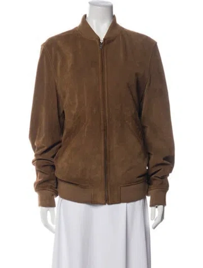 Pre-owned A.p.c. Calf Leather Bomber Jacket In Brown