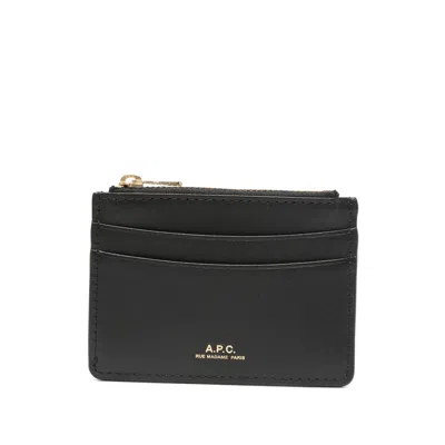 A.p.c. Calf Leather Card Case In Black