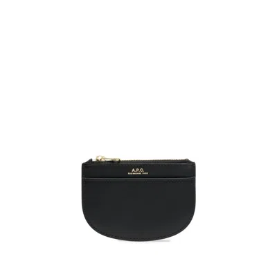 A.p.c. Calf Leather Zip Wallet In Black