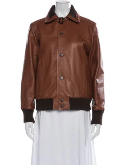 Pre-owned A.p.c. Calfskin Bomber Jacket In Brown