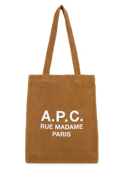 Apc A.p.c. Camel Corduroy Lou Shopping Bag In Brown
