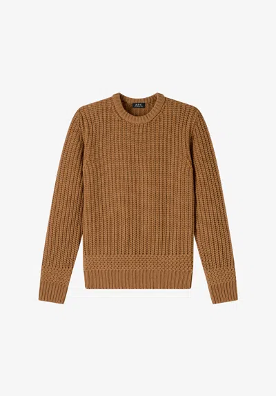 A.p.c. Camel Sweater In Recycled Wool Xs Camel In Brown