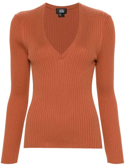 Apc Camille Chunky-ribbed Jumper In Brown