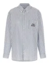 Apc Oversized Striped Button-down Shirt With Logo Details In Blue